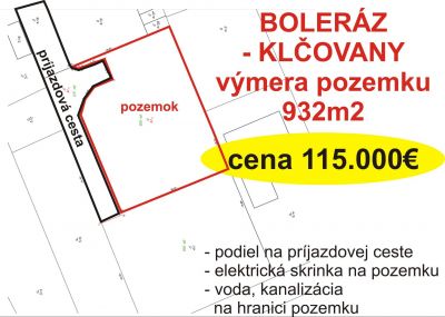 FOX - PREDAJ STAVEBNÝ POZEMOK BOLERÁZ-KLČOVANY, 932m2, super cena 115.000€